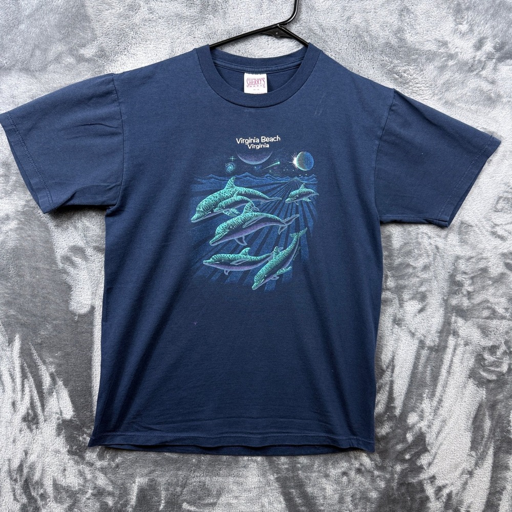Sherry's Best T-Shirt Youth 14-16 Navy Virginia Beach Dolphin Space Graphic Tee